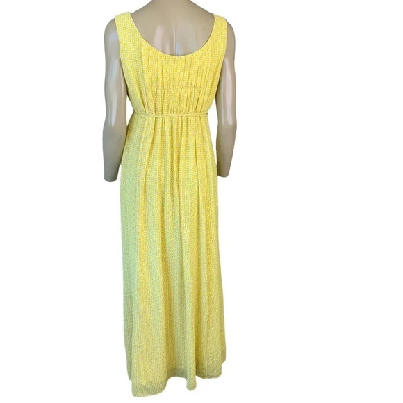 Cato Sleeveless Chiffon Full Length Maxi Sun Dress Women Size L Yellow Pleats - Picture 2 of 16